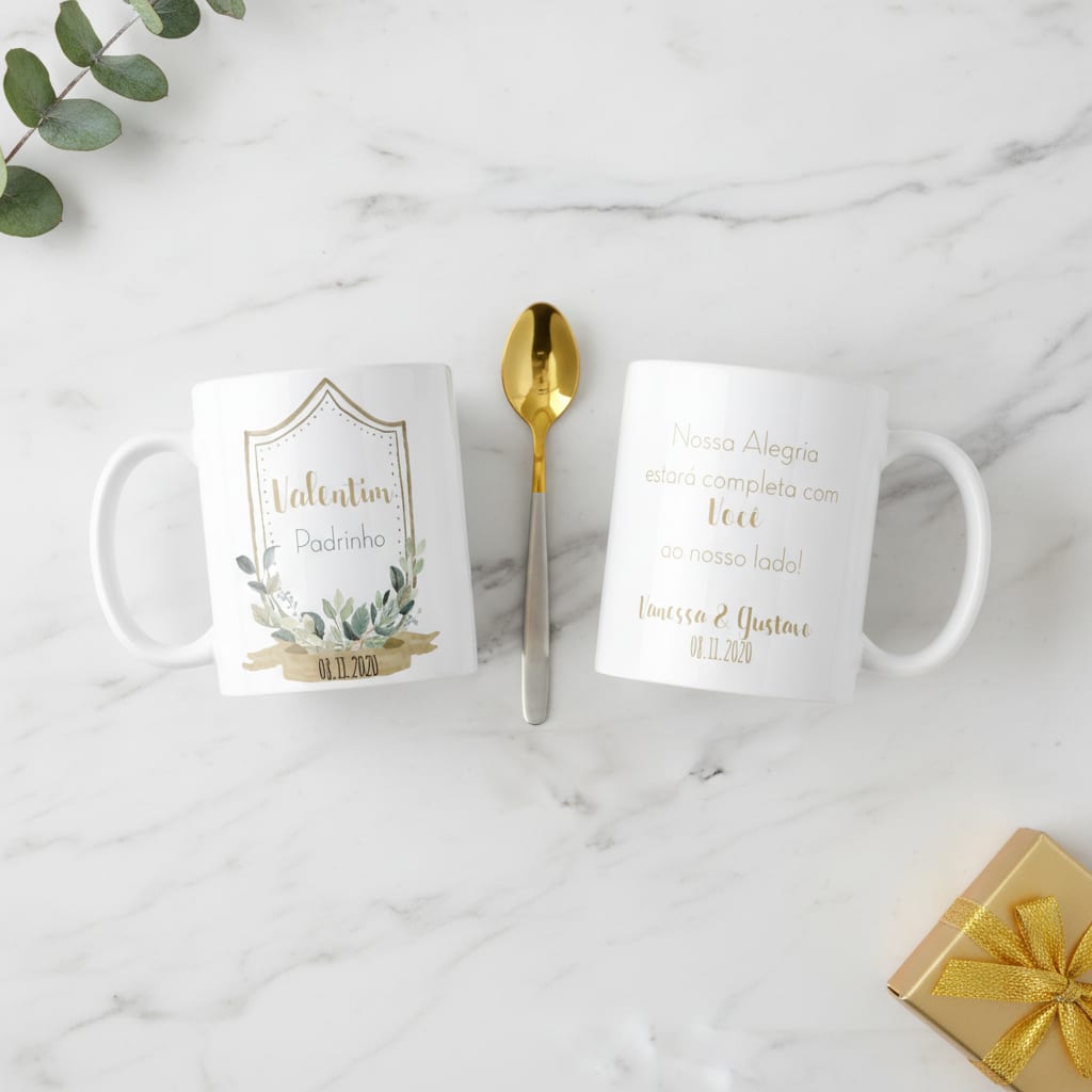 Caneca Personalizada de Casamento Padrinho Folhagem Botânico - Casamento (Padrinho)