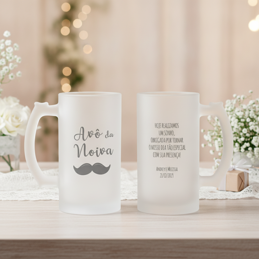 Caneca Personalizada de Chopp Avô da Noiva Bigode - Casamento (NNoiva/Avô)