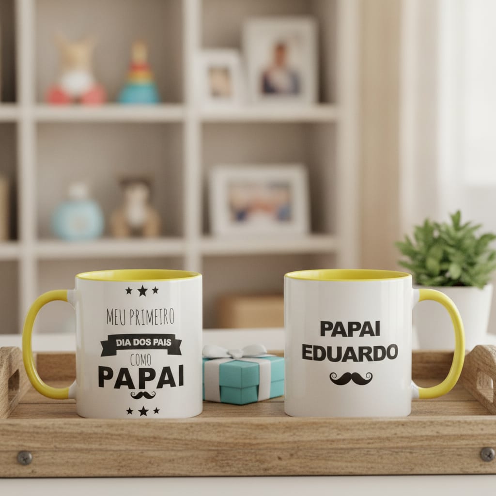 Caneca Personalizada de Meu Primeiro Dia dos Pais Como Papai - Família (Pai)