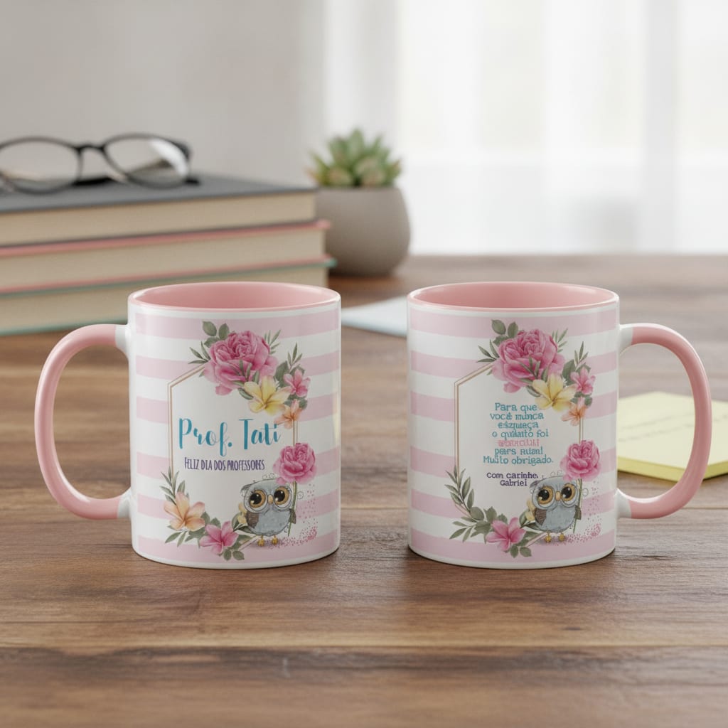 Caneca Personalizada Dia dos Professores Feminina com Nome - Dia dos Professores (Professor(a))
