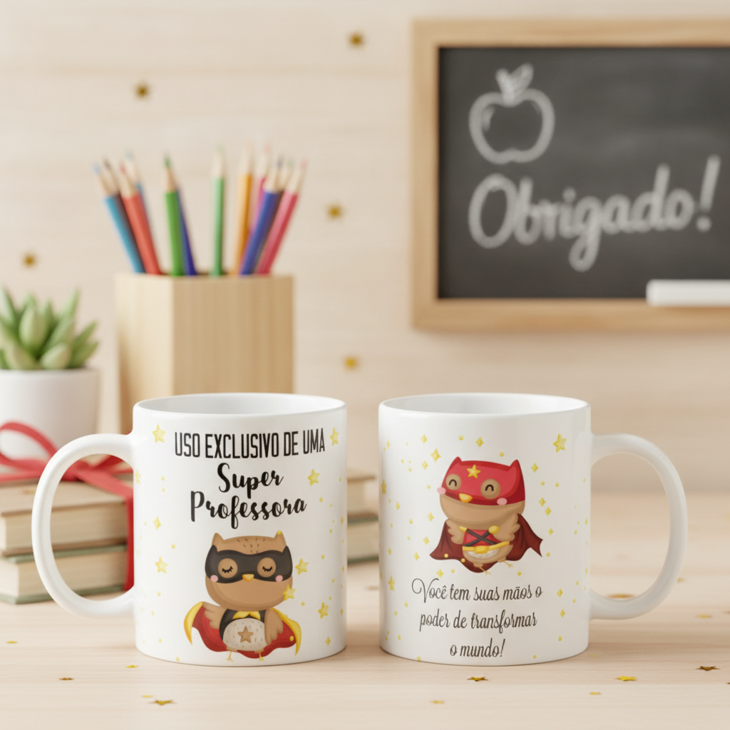 Caneca Personalizada Dia dos Professores Super Professora - Dia dos Professores (Professor(a))