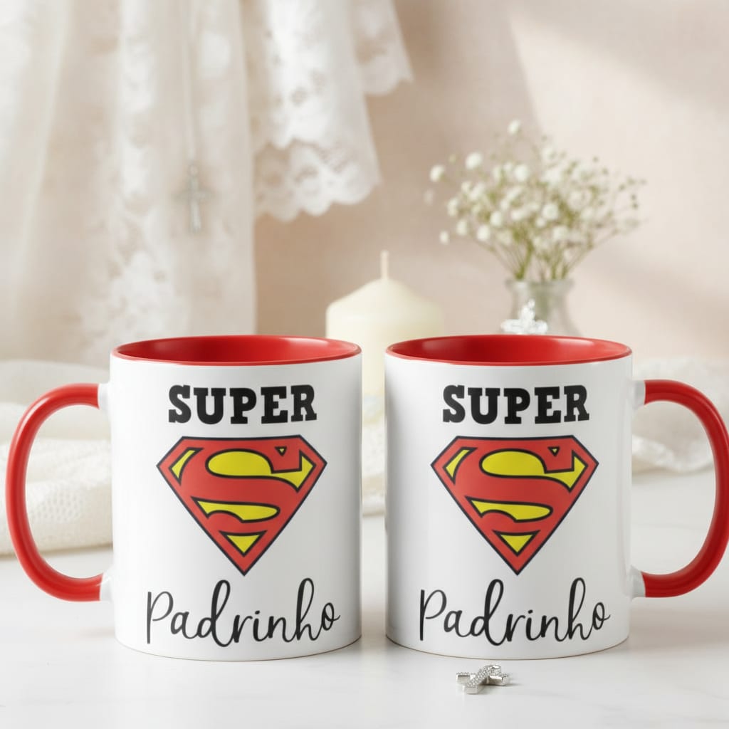 Caneca Personalizada Divertida Presente para Super Padrinho - Batizado (Padrinho)