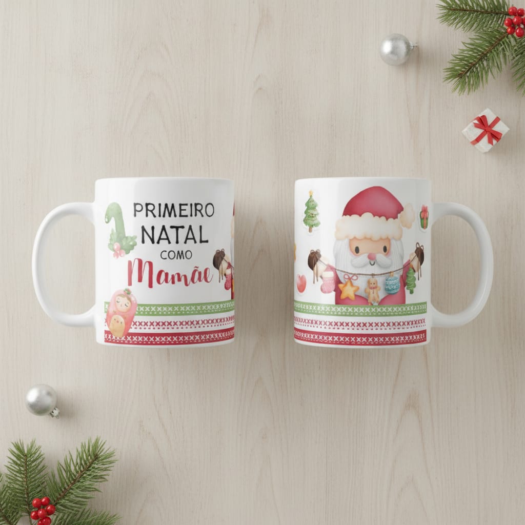 Caneca Personalizada Família Primeiro Natal Como Mãe Mamãe - Família (Natal)