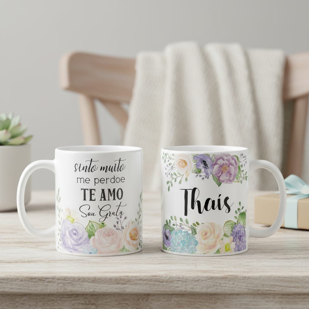 Caneca Personalizada Feminina com Nome Presente Hooponopono - Outros (Hooponopono, paz, zen, flores)