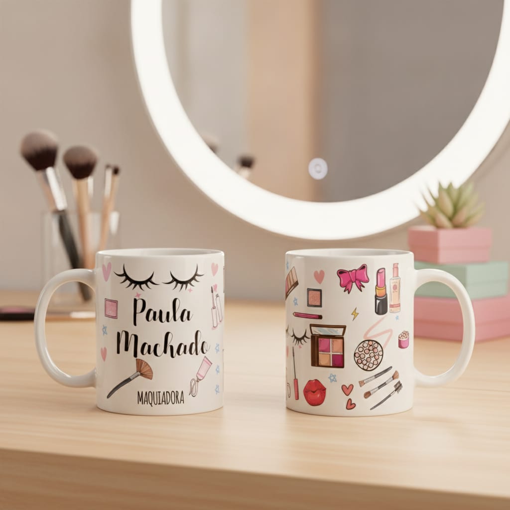 Caneca Personalizada Feminina com Nome Presente Maquiagem - Profissões (Maquiador(a))