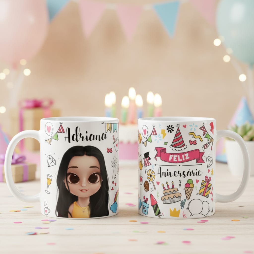 Caneca Personalizada Feminina Presente Feliz Aniversário - Outros (Aniversário)