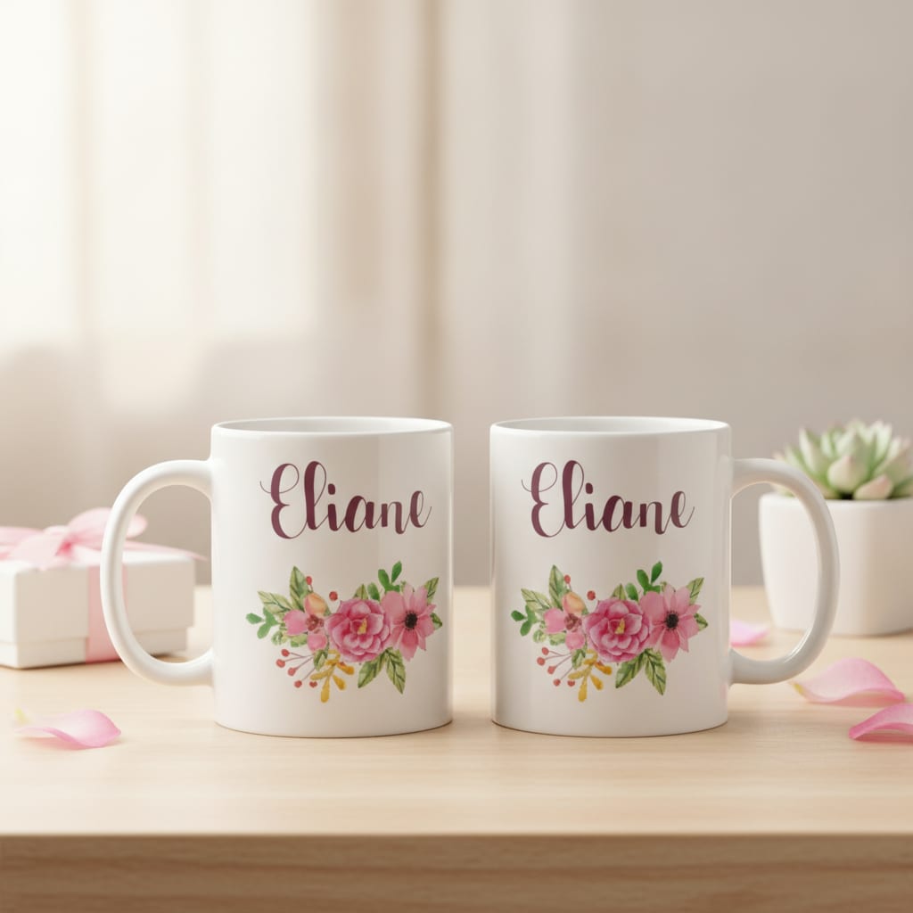 Caneca Personalizada Feminina Presente Mulher com Nome - Outros (Floral)