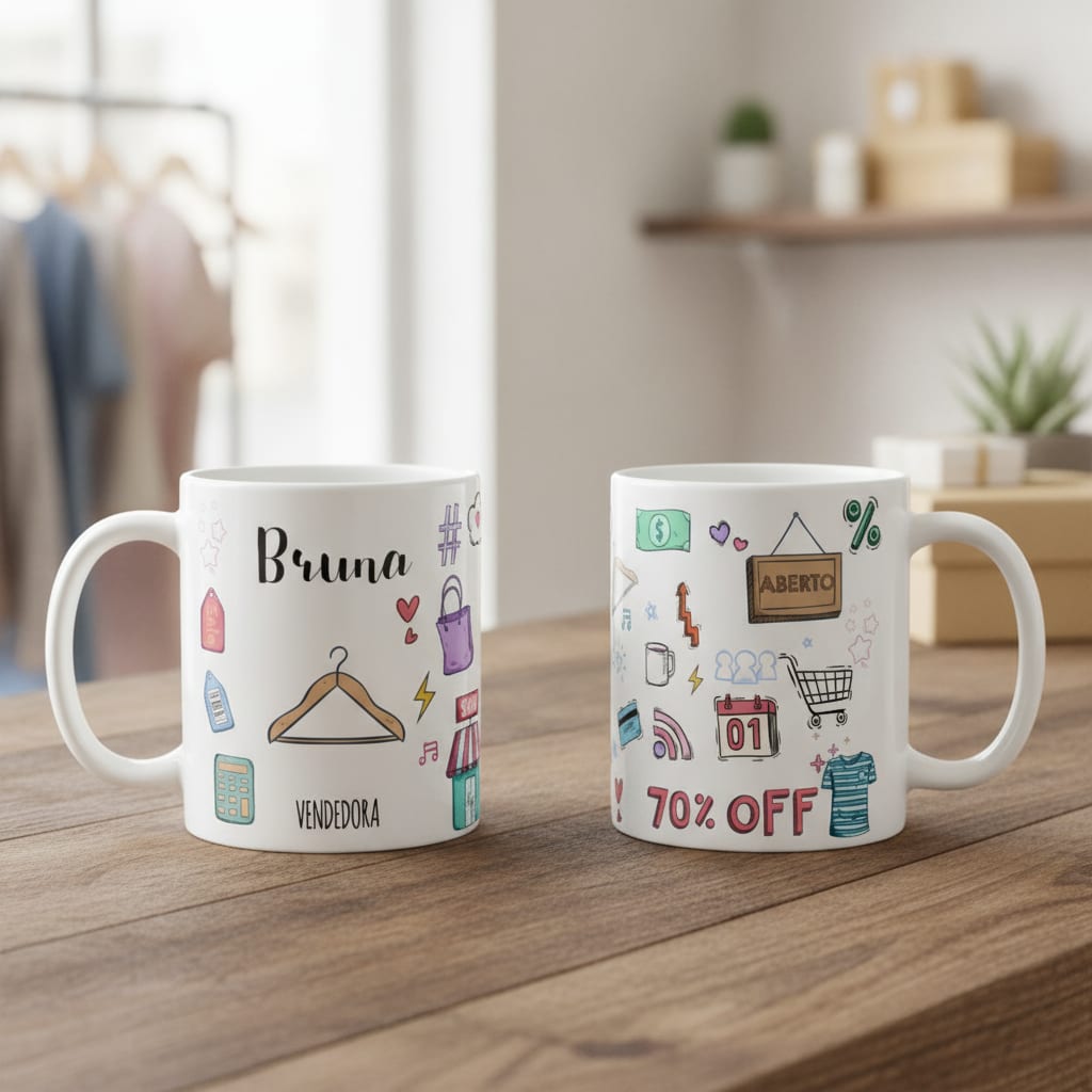 Caneca Personalizada Feminina Profissão Vendedora com Nome - Profissões (Vendedor(a))