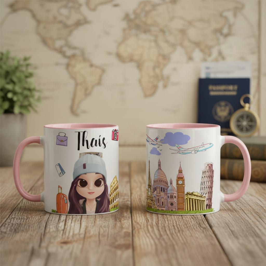 Caneca Personalizada Feminina Turismo Viajantes com o Avatar - Profissões (Europa)
