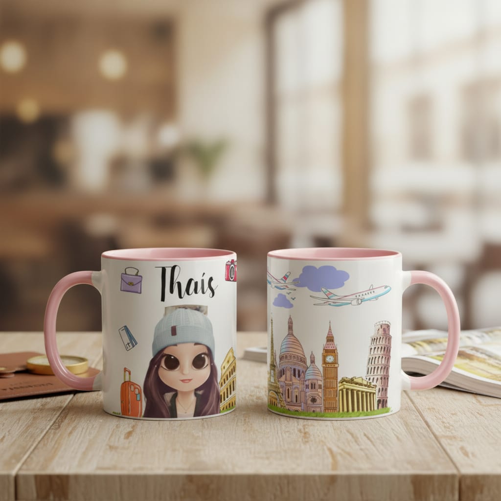 Caneca Personalizada Feminina Turismo Viajantes com o Avatar
