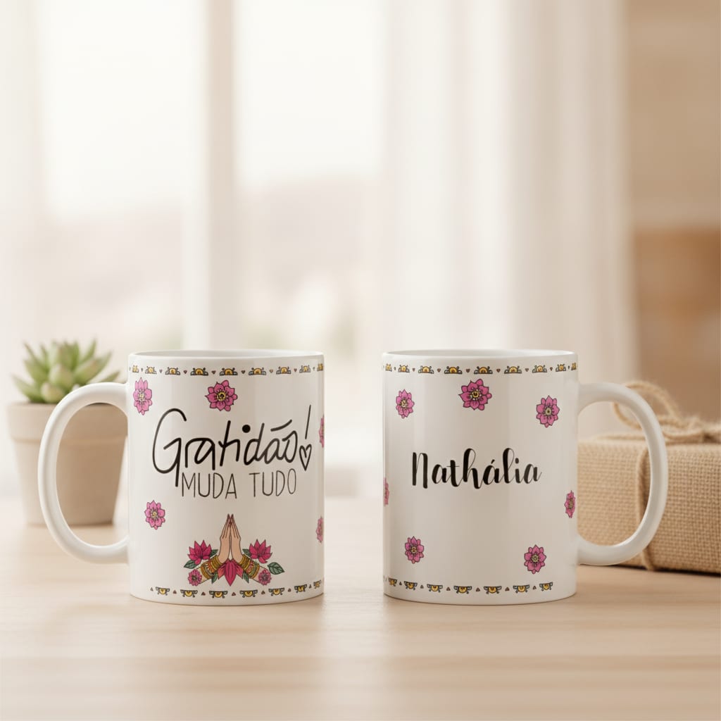 Caneca Personalizada Frase Gratidão Muda Tudo com Nome - Outros (Gratidão Muda Tudo com Nome)