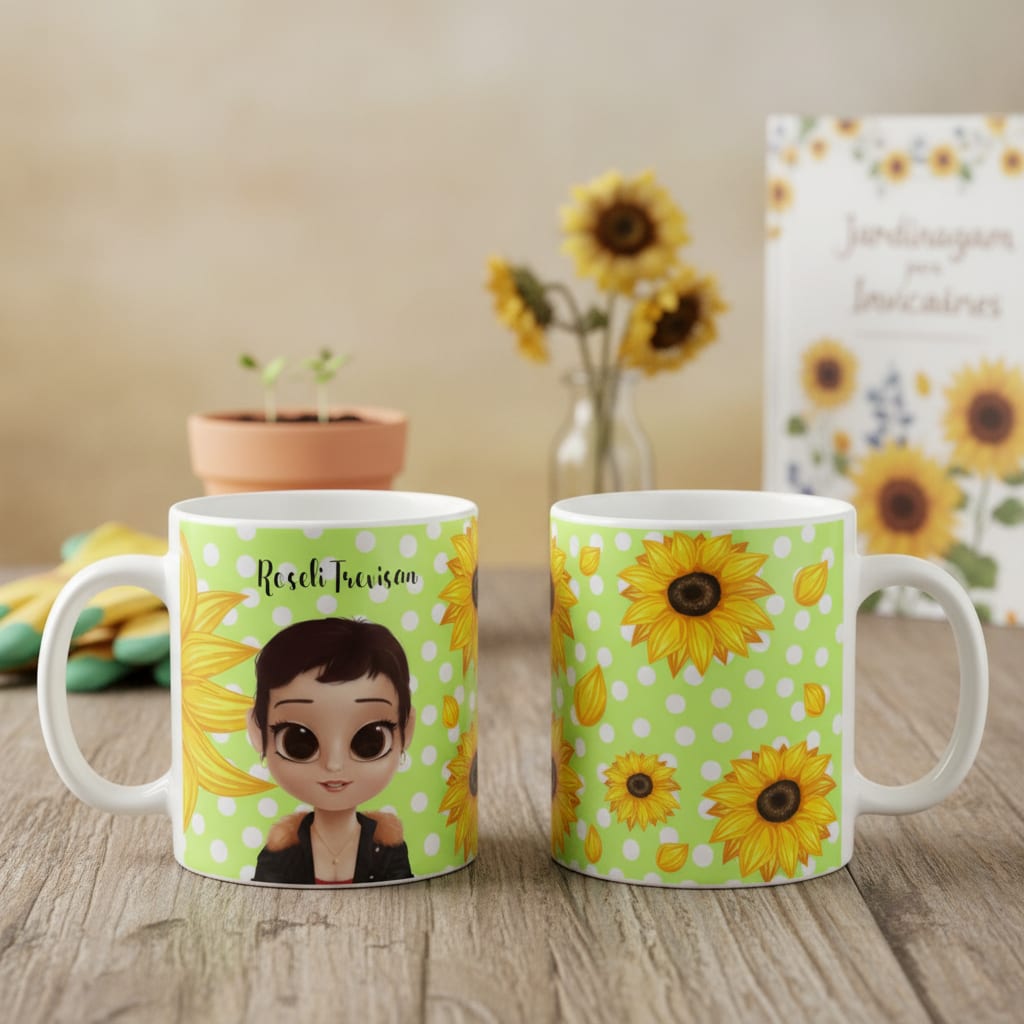 Caneca Personalizada Girassol com Nome e Avatar - Hobbies (Girassol)