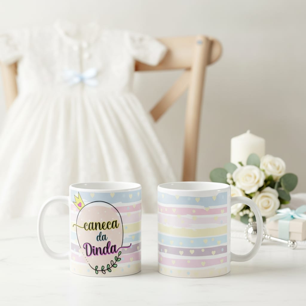 Caneca Personalizada Lembrança Batizado Presente para Dinda - Batizado (Madrinha/Dinda)