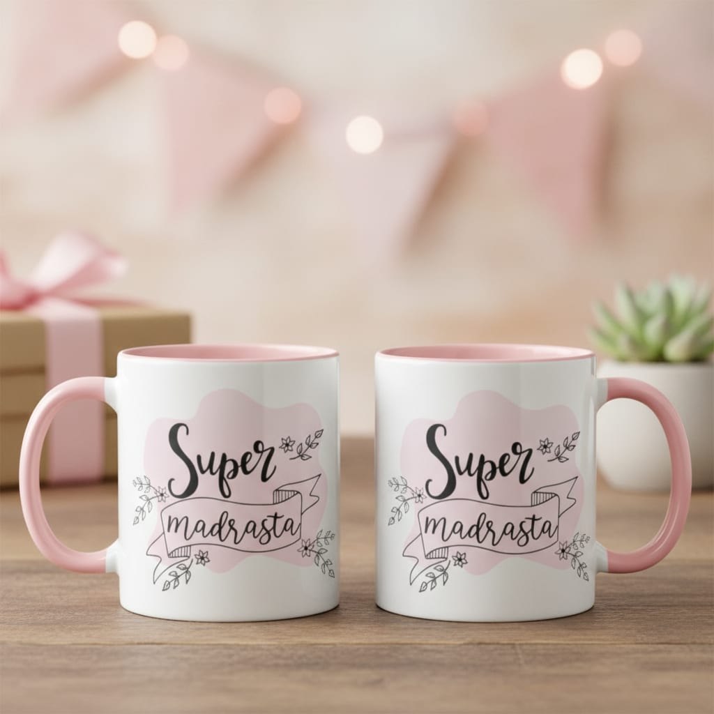 Caneca Personalizada Madrasta Presente Feminino - Família (Super Madrasta fundo rosa)
