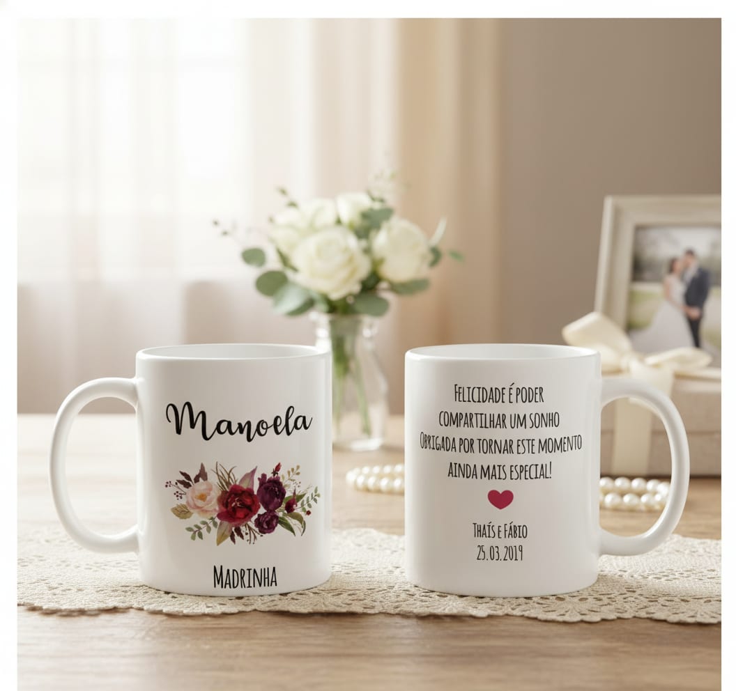 Caneca Personalizada Madrinha Lembrança Casamento Marsala