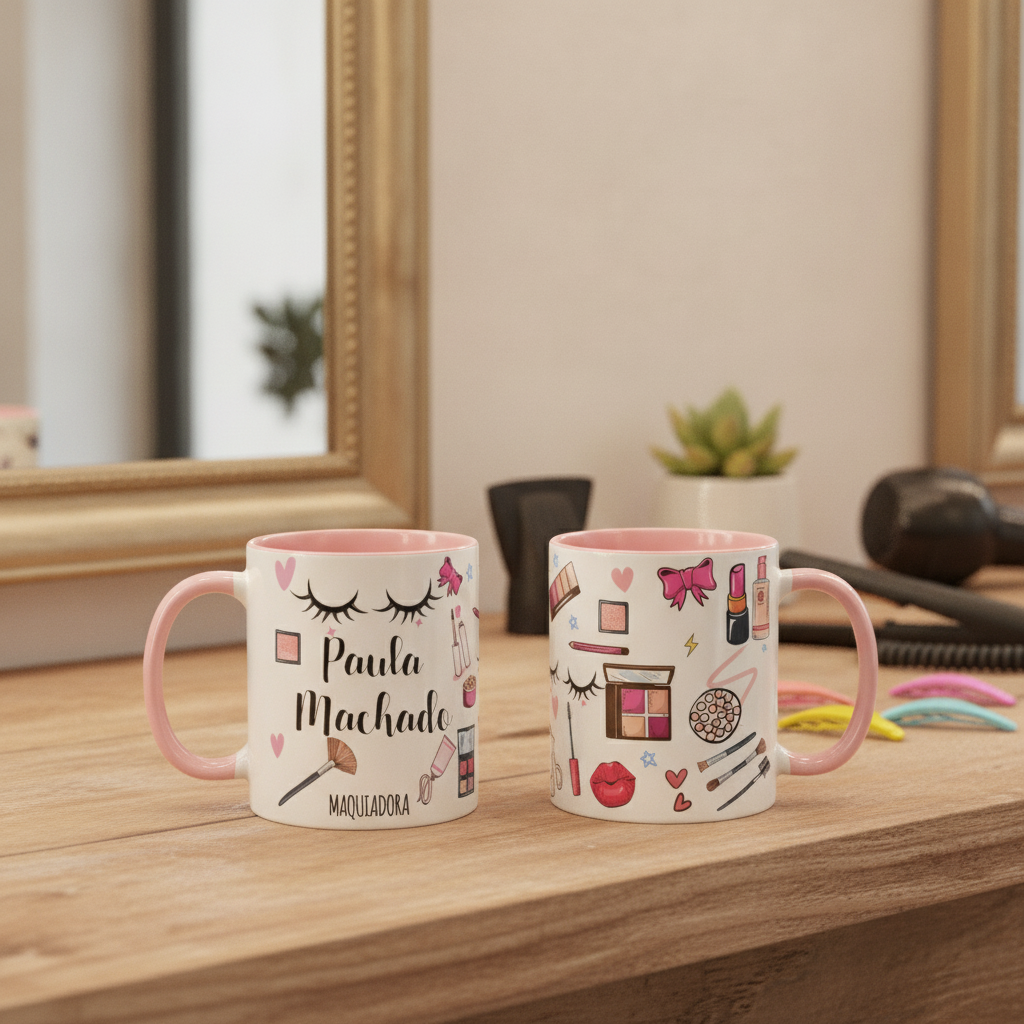 Caneca Personalizada Maquiadoras Maquilagem com o Nomes - Profissões (Cabeleireiro(a))
