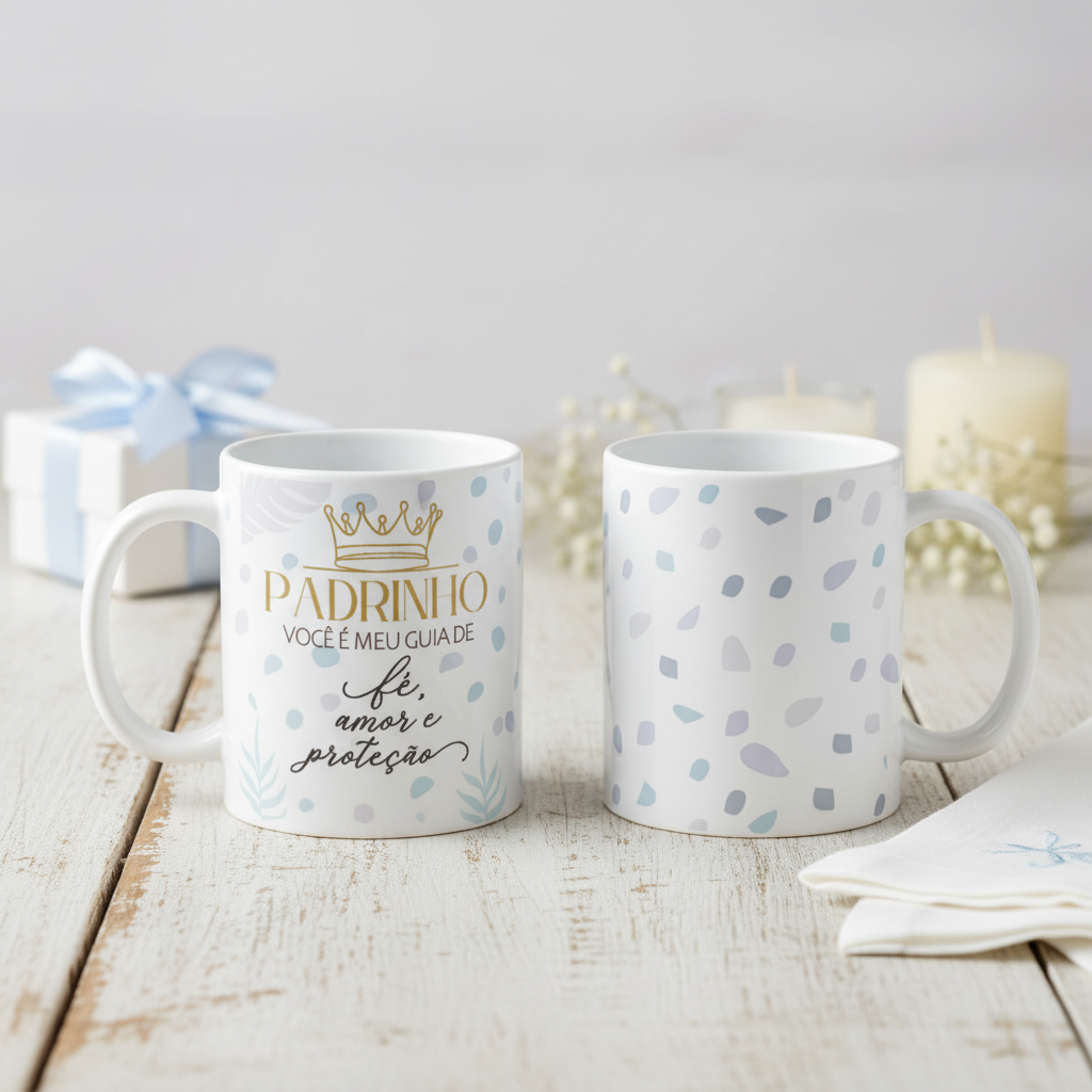 Caneca Personalizada Padrinho Presente Proteção e Amor - Batizado (Padrinho)