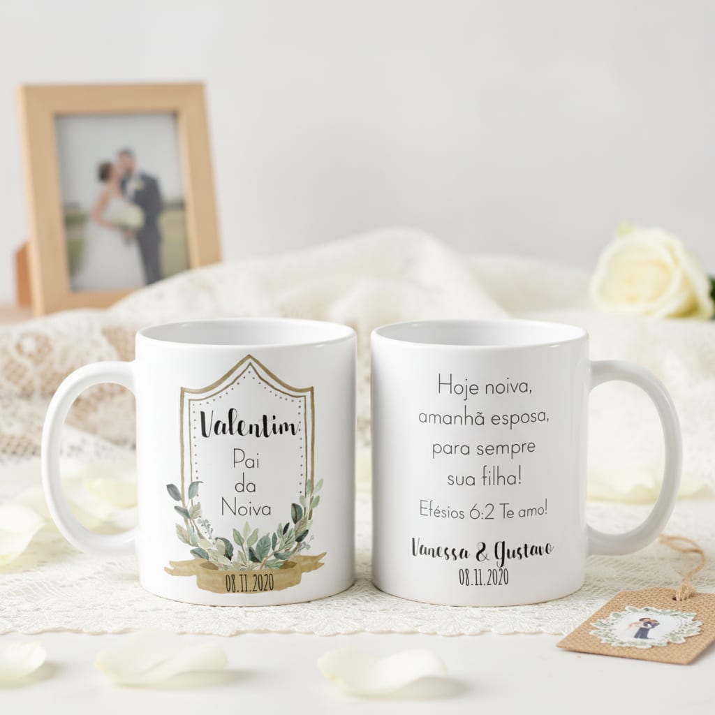 Caneca Personalizada Pai da Noiva Folhagem Botânico - Casamento (Pai)
