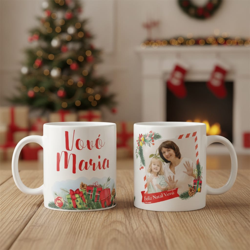 Caneca Personalizada para Família Natalina com Foto da Vovó - Família (Avó)