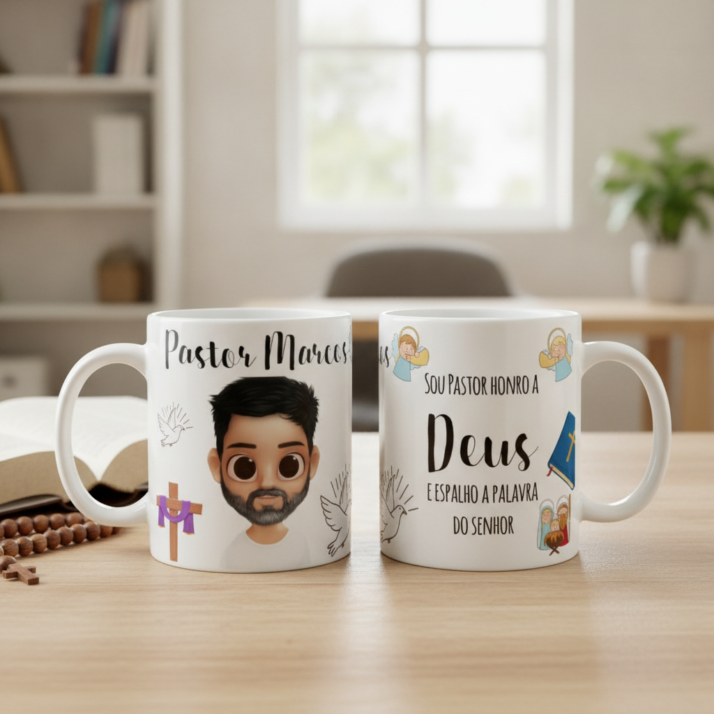 Caneca Personalizada Pastor - Padre com Nome e Avatar - Profissões (Religioso)