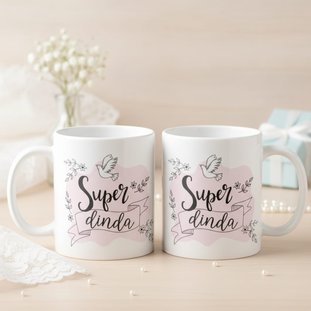 Caneca Personalizada Presente Madrinha Batizado Super Dinda - Batizado (Madrinha)