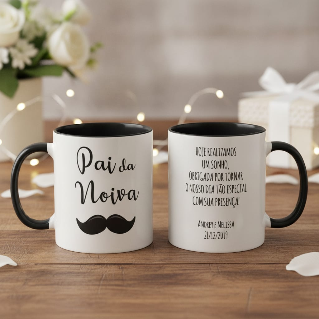 Caneca Personalizada Presente Pai da Noiva Casamento Bigode - Casamento (Noiva)