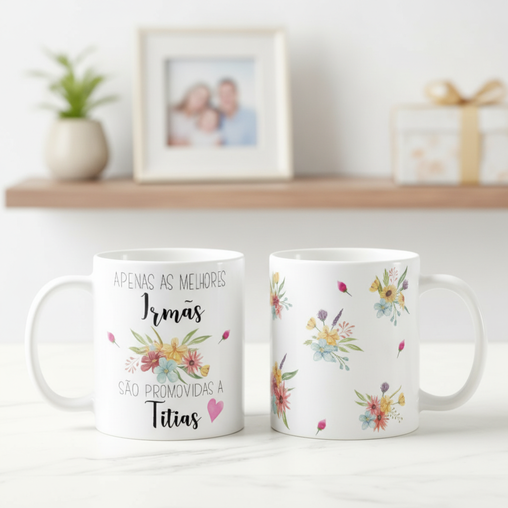 Caneca Personalizada Presente para Avós e Tias – Xícara 325ml | Anúncio Grávidez Familia - Família (Tia)