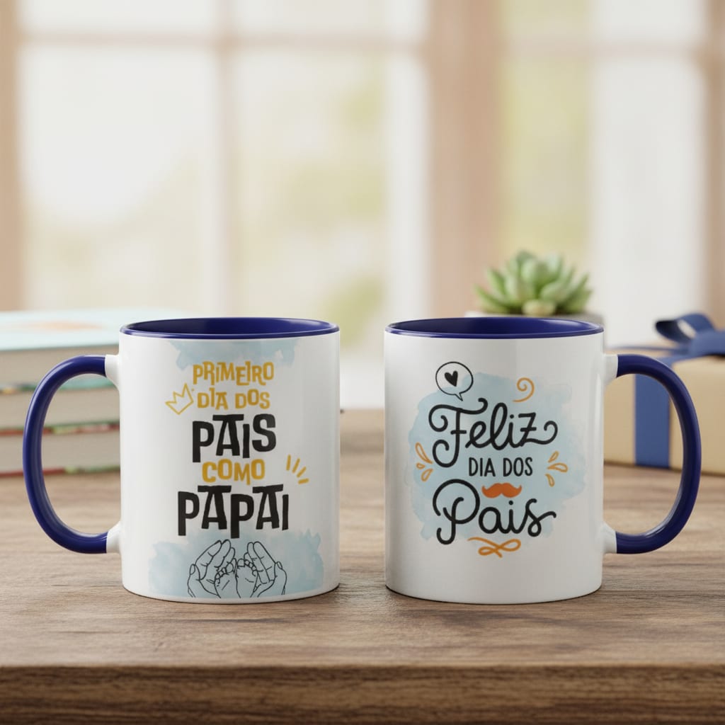 Caneca Personalizada Primeiro Dia dos Pais Como Pai Azul Escuro - Família (Pai)