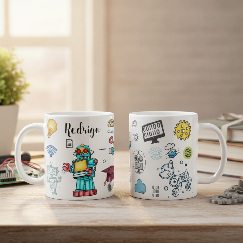 Caneca Personalizada Professor de Robótica com Nome - Dia dos Professores (Robótica)