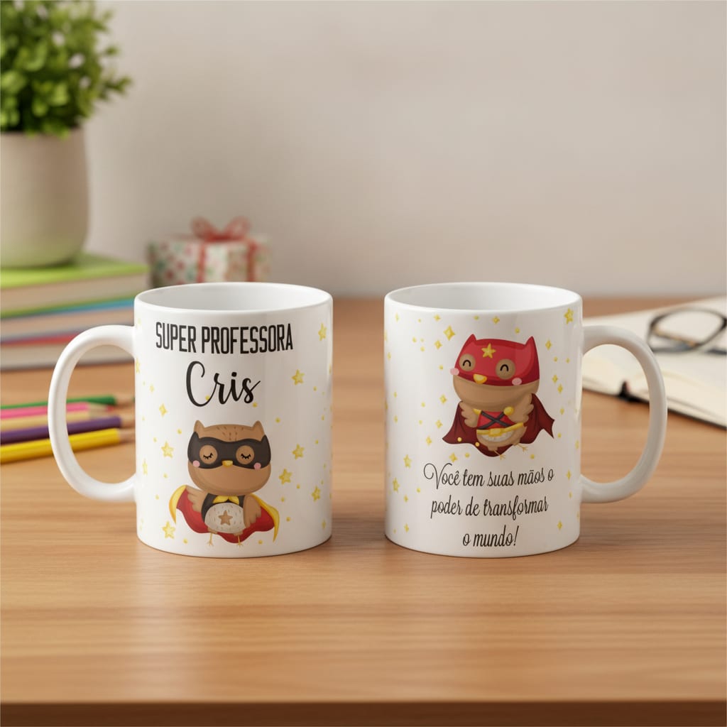 Caneca Personalizada Professora Coruja Dia dos Professores