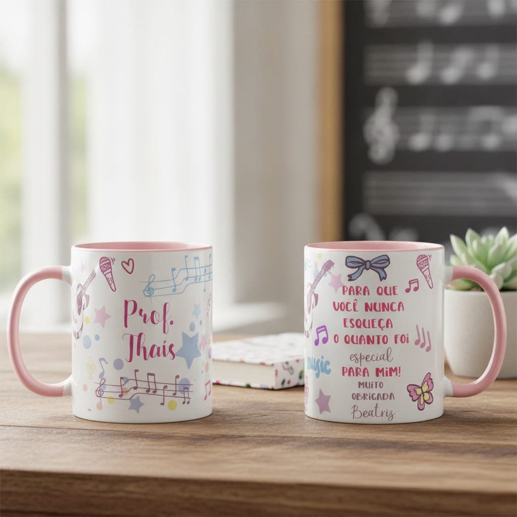 Caneca Personalizada Professora de Música com Agradecimento - Dia dos Professores (Música)