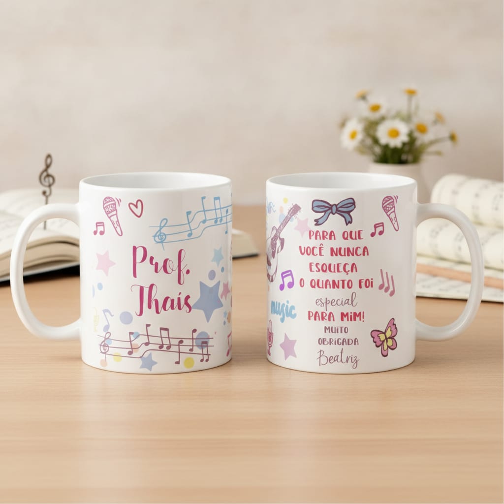 Caneca Personalizada Professora de Música com Nome - Dia dos Professores (Música)