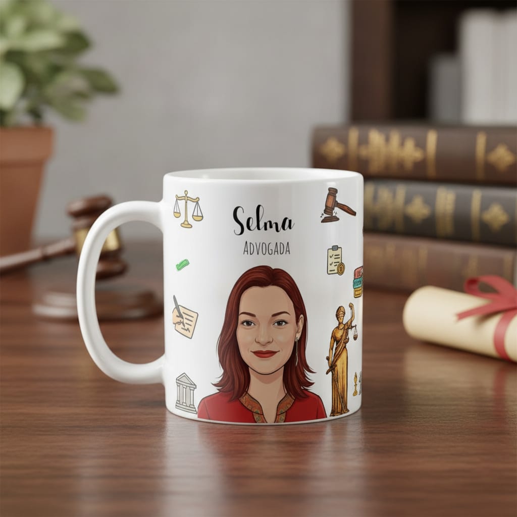 Caneca Personalizada Profissão Advogada Com Retrato Ilustrativo
