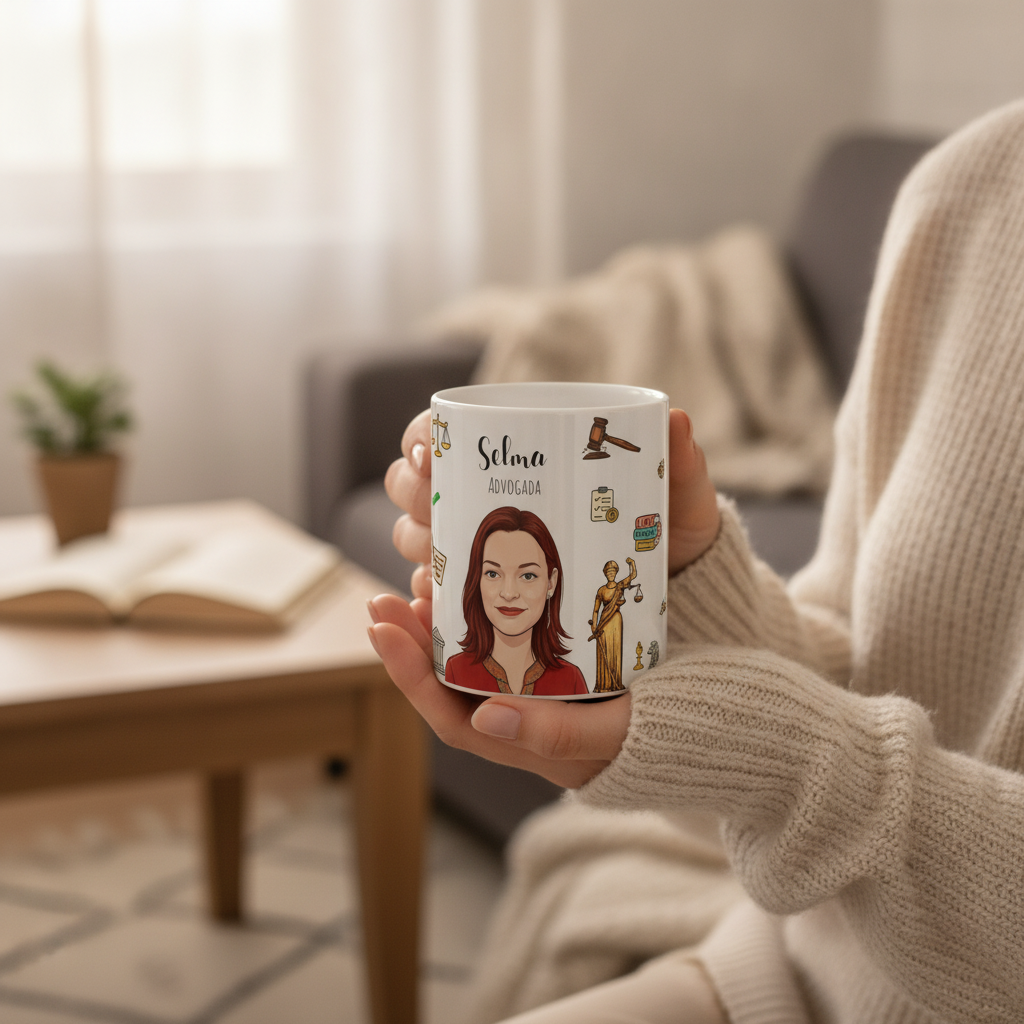 Caneca Personalizada Profissão Advogada Com Retrato Ilustrativo