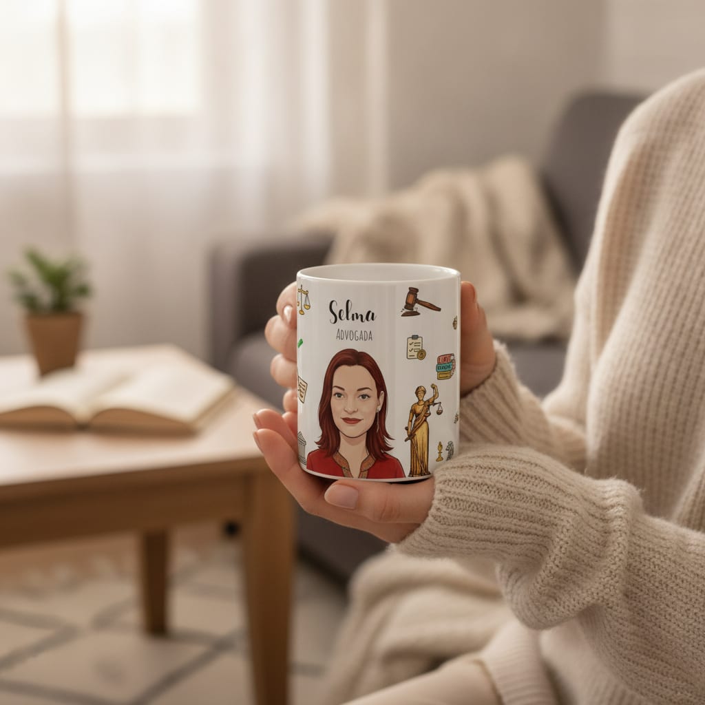 Caneca Personalizada Profissão Advogada Com Retrato Ilustrativo