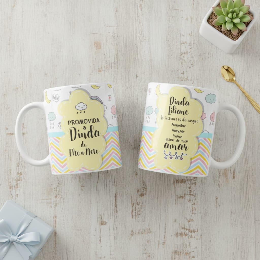 Caneca Personalizada Promovido a Dindos - Chuva de Benção - Batizado (Dindos)