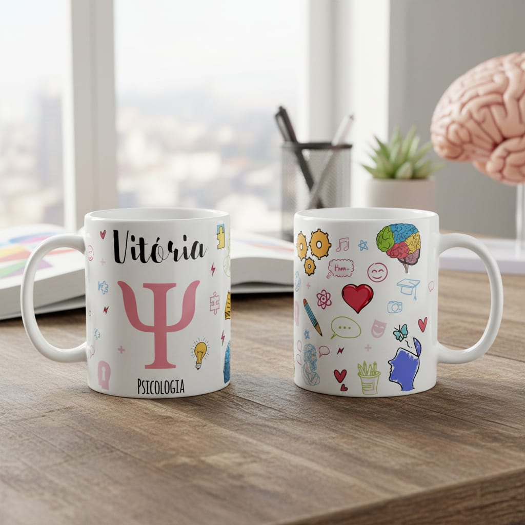 Caneca Personalizada Psicologia Presente Psicóloga com Nome - Profissões (Psicólogo(a))