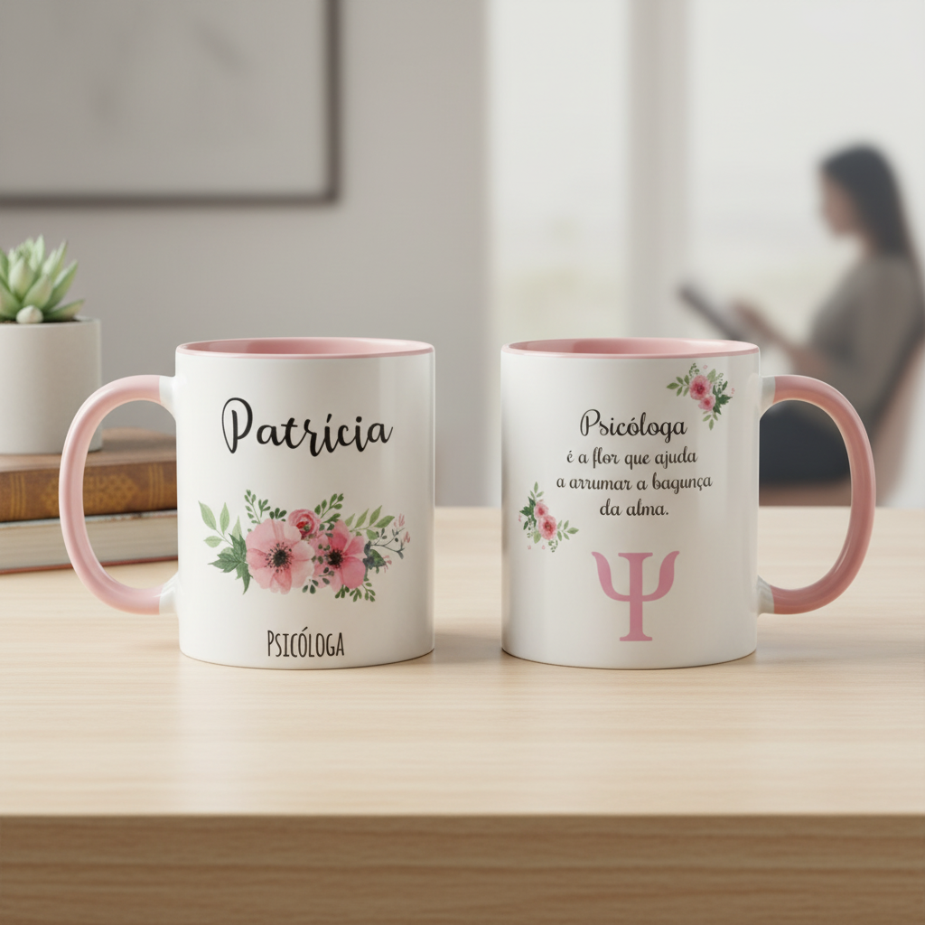 Caneca Personalizada Psicologia Profissão Psicóloga com Nome - Profissões (Psicólogo(a))