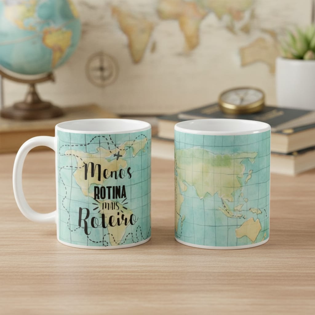 Caneca Personalizada Turismo Frase Menos Rotina Mais Roteiro - Hobbies (Menos Rotina Mais Roteiro)