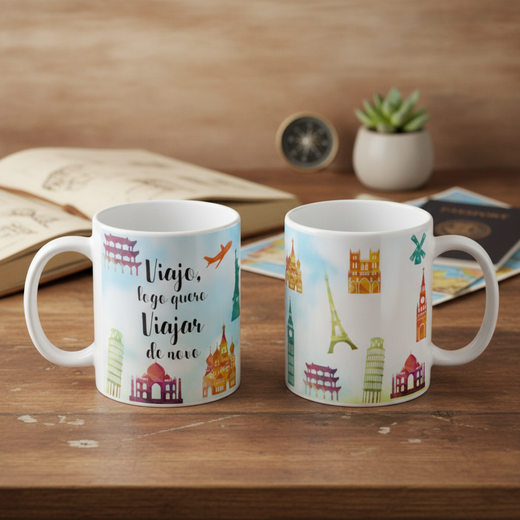 Caneca Personalizada Turismo Frase Quero Viajar de Novo - Hobbies (Viajante)