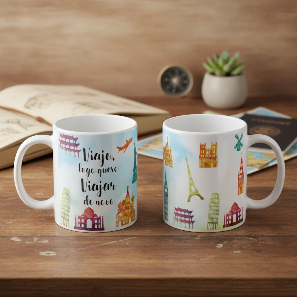 Caneca Personalizada Turismo Frase Quero Viajar de Novo - Hobbies (Viajante)