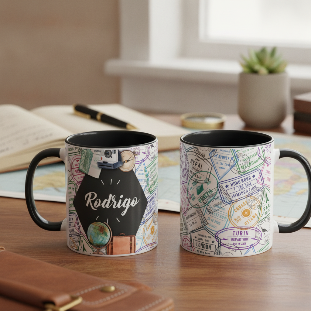 Caneca Personalizada Viajantes Viagens Passaporte Nome - Hobbies (Viajante)