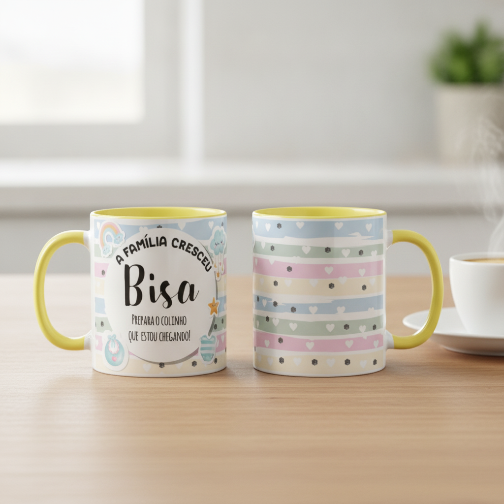 Caneca Presente Anúncio de Gravidez a Família Cresceu Bisa - Anúncio de Gravidez (Avós)