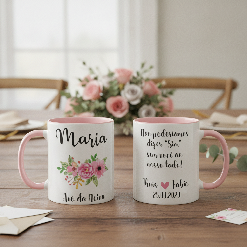 Caneca Presente Avó da Noiva Lembrança Casamento com Nomes - Casamento (Avó/Noiva)