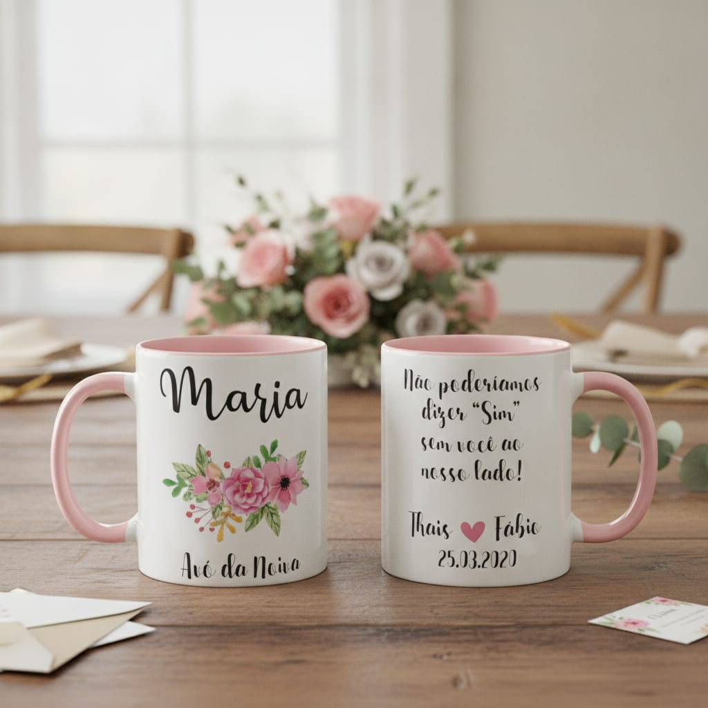 Caneca Presente Avó da Noiva Lembrança Casamento com Nomes - Casamento (Avó/Noiva)