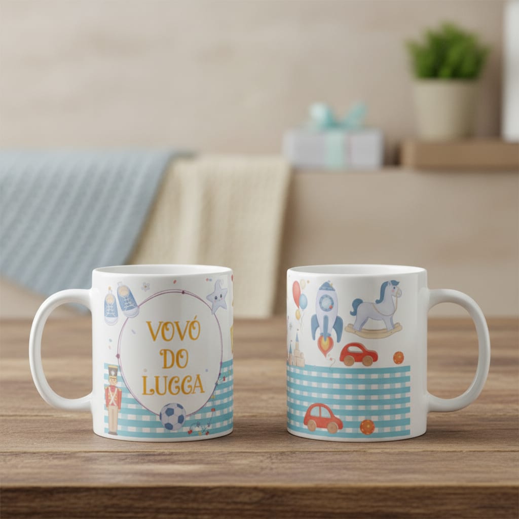 Caneca Presente Avô Vovó de Menino com Nome Dia dos Avós - Família (Avó/Avô)