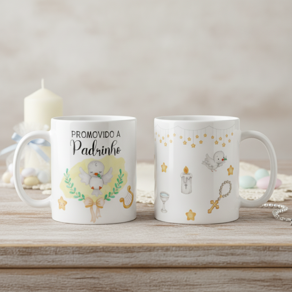 Caneca Presente com Convite Batismo Promovida a Madrinha - Batizado (Madrinha)