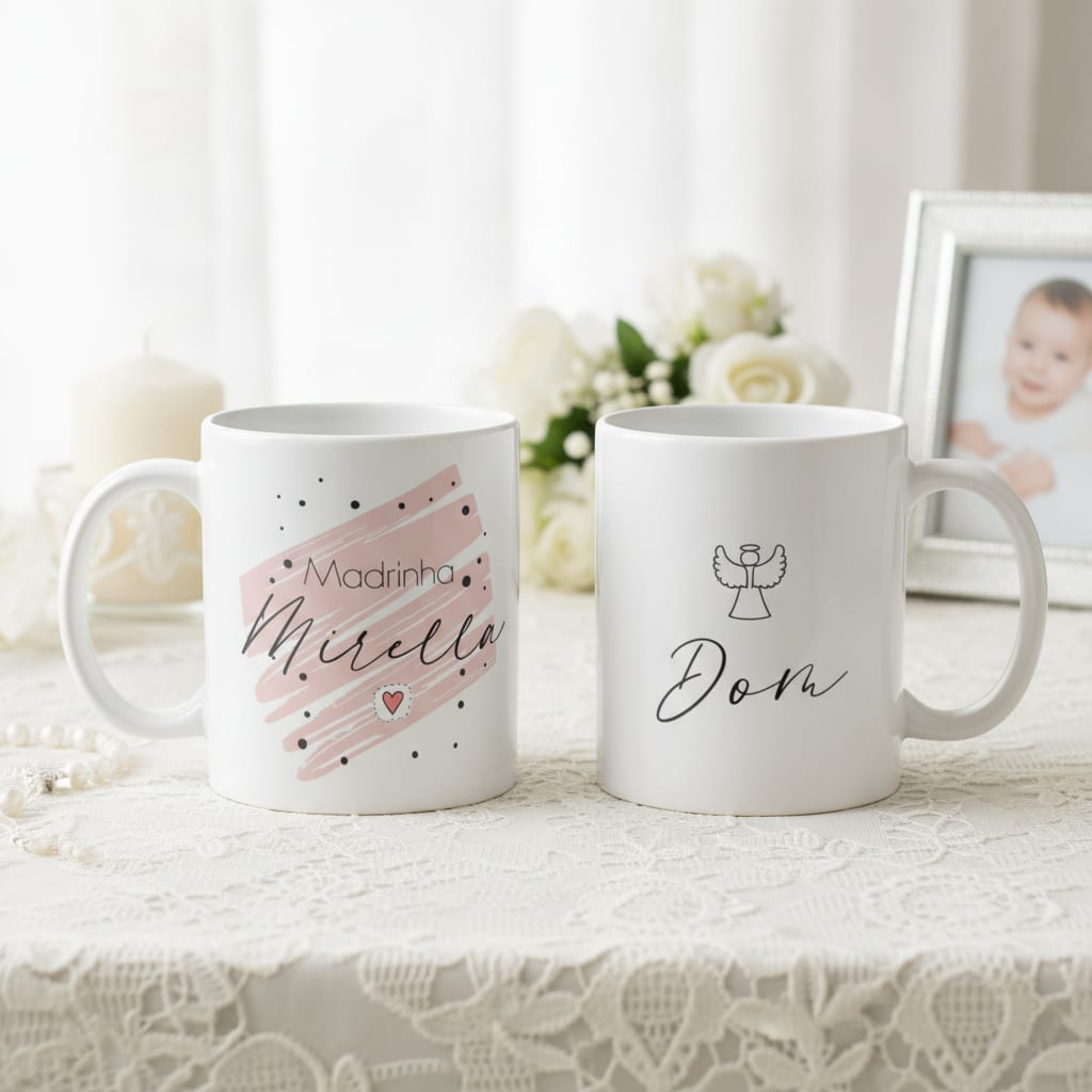 Caneca Presente Convite Para Madrinha Personalizado Com Nome - Batizado (Madrinha)