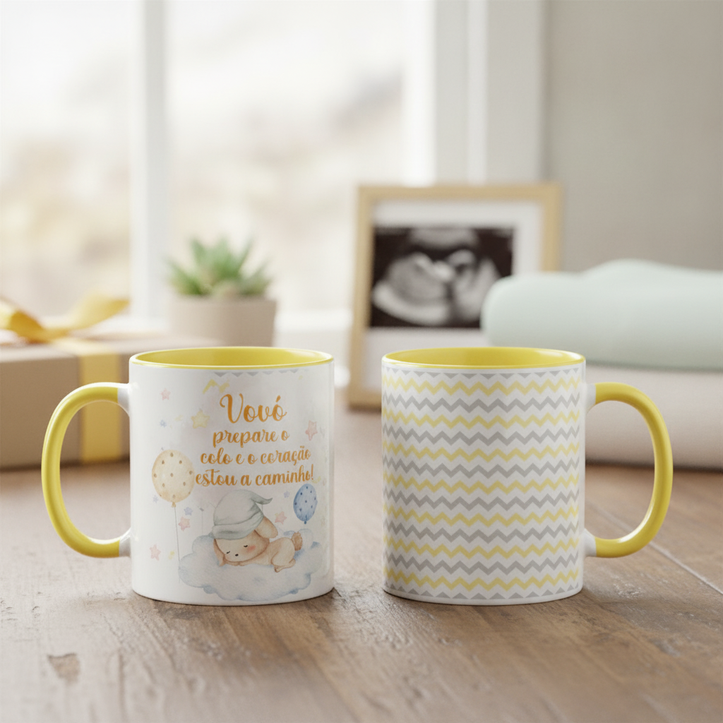 Caneca Presente Criativo Anunciar Gravidez Família - Vovó - Anúncio de Gravidez (Avós)