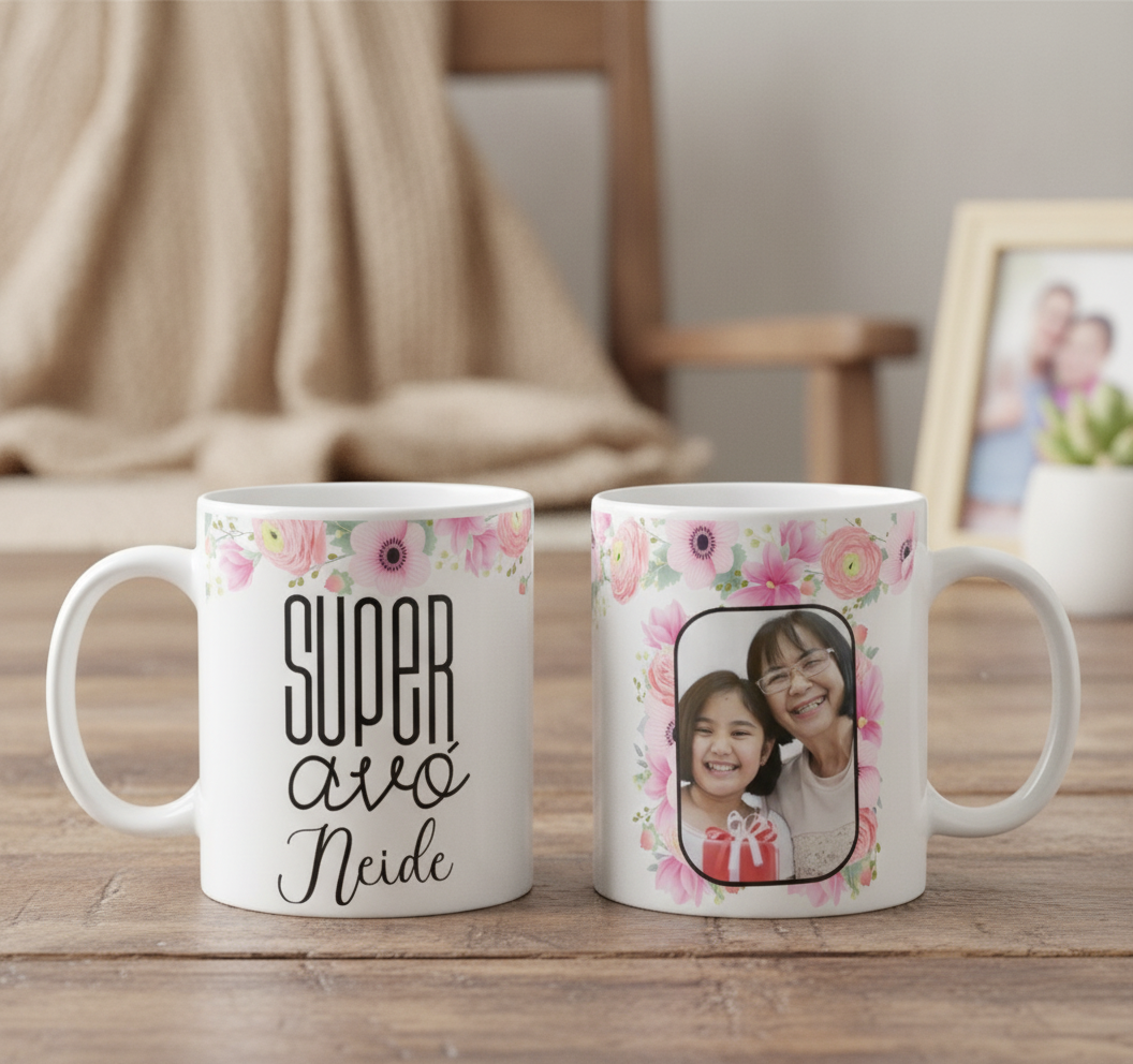 Caneca Presente Criativo p/ Super Avó com Fotos Dia das Mães - Família (Avó)